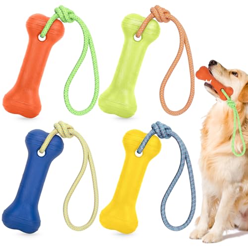 Skylety 4 Pack Floating Dog Toy with Rope Handle EVA Dog Bumper Throw Stick for Water Training Fetch Retrieving High Visibility Pool Water Toy for Beach Diving Pool Yard Summer Outdoor Play, Bone - style: Bone