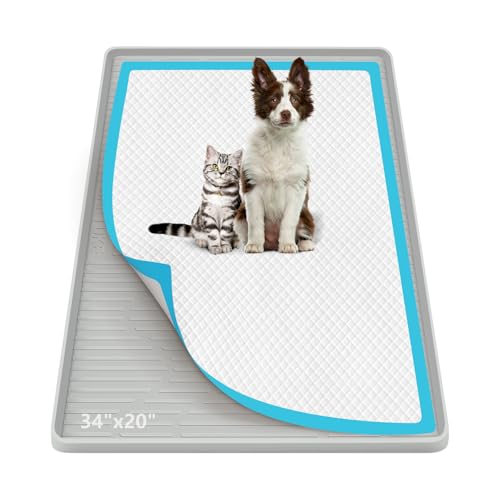 Pee Pad Holder for Dogs, 34" x 20" Large Silicone Pee Tray Mat High Edge, Leak-Proof, No Spill Pet Pad Holder for Puppy, Cat, Rabbit, Training Pads for Floor Protection, No Pee Pads - size: 34"x20"