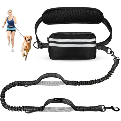 Hands Free Dog Leash, Adjustable Waist Belt with Double Padded Handles, Retractable Bungee for Medium & Large Dog, Running, No Pull,Black Grey - color: Black/Silver Gray