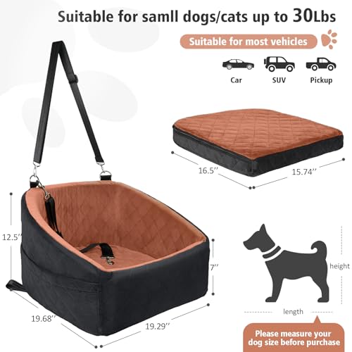 NEEZUKAR Dog Car Seat for Small Medium Dogs,Detachable Washable Dog Booster Seat Under 30lbs, Pet Car Seats Travel Bed with Storage Pockets and Safety Belt(Black/Z) - color: Black/red brown