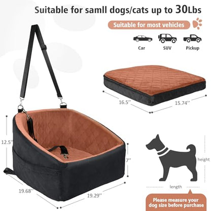 NEEZUKAR Dog Car Seat for Small Medium Dogs,Detachable Washable Dog Booster Seat Under 30lbs, Pet Car Seats Travel Bed with Storage Pockets and Safety Belt(Black/Z) - color: Black/red brown