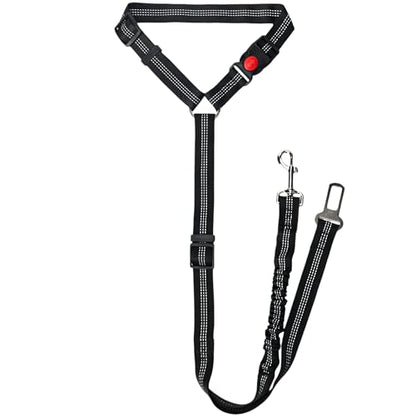 Heavy Duty Dog Seat Belt for Cars, 2-in-1 Chew Proof Pet Car Harness Tether with Headrest & Buckle, Elastic Bungee Pet Seat Belt for Truck Travel Accessories, Fits for Small Medium Large, Black