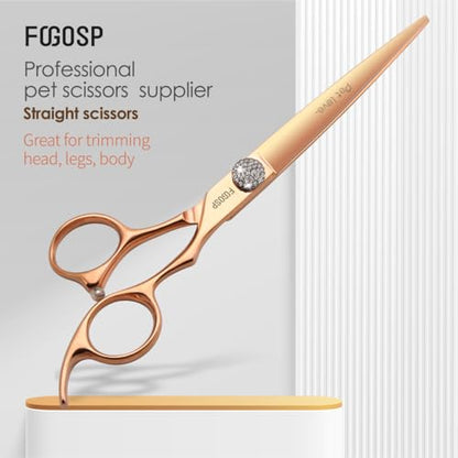 7'' Straight Dog Grooming Scissors Rose Gold Titanium Professional Pet Grooming Shears for Dogs Cat Japan 440C Right Handed Trimming Scissors for Teddy Shih Tzu (7,Straight) - size: 7.0 inch, style: Straigth Shears