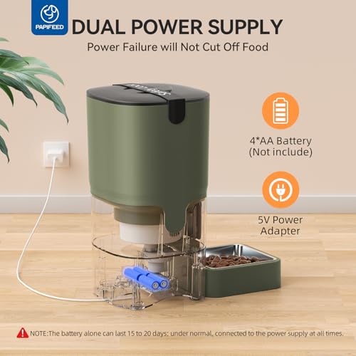 PAPIFEED Automatic Cat Feeder with App, 2.4G WiFi Cat Food Dispenser, 6L Timed Cat Feeders for Dry Food, 10 Meals/Day, 12 Portions/Meal, Dual Power Supply Smart Pet Feeder for Small Dog, Army Green - color: Green