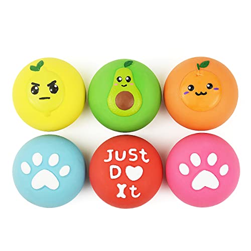 Squeaky Dog Toys, Soft Latex Rubber Squeaky Dog Ball for Small Dogs Puppies, Cute Bounce Squeak Toys Balls with Funny Cute Face - color: 2.2“ Paw&Fruit - 6 Pack, size: Small