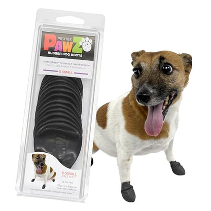 PawZ Rubber Dog Boots for Small Paws - All-Weather Waterproof Dog Shoes, Anti-Slip Traction for Rain, Snow, Mud & Hot Pavement - Pull-On Dog Booties, Black - X-Small (1.5"-2") - Pack of 12 - size: XS