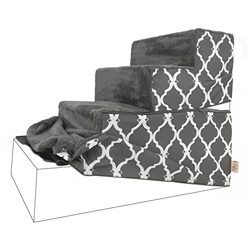 Best Pet Supplies Non-Slip Foam Dog Stair & Pet Ramp, Balanced Indoor Step Support - Foldable Stair Cover, Gray Lattice, 4-Step - color: Gray Lattice Print, size: 4-Step (H: 22"), style: Replacement Cover