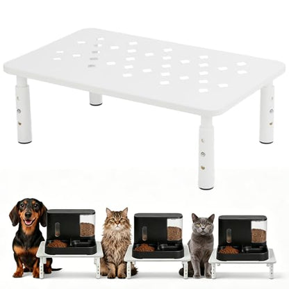 Elevated Cat Food Stand, Adjustable Height Automatic Feeder Stand for Cats Dog Pet Feeding station, Cat Feed Table Suitable for Most Automatic Pet Feeders & Water Dispensers(White)-Non slip - color: White