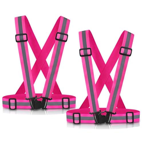 Reflective Vest Running Gear, 2Pack High Visible Safety VES for Cycling Jogging Running Walking, Adjustable for Men Women - color: 2 x Pink