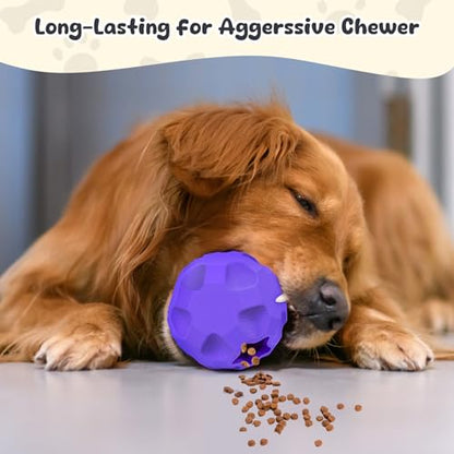 Durable Dog Balls, Dog Puzzle Toy for Boredom, Dogs Enrichment Toy, Interactive Treat Dispensing Balls for Large Dogs to Keep Them Busy - color: Purple