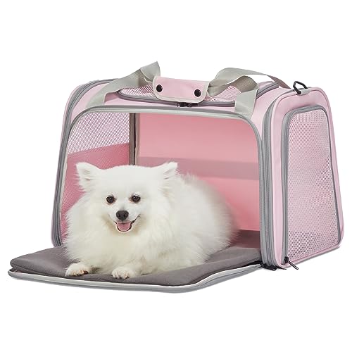 PETSFIT Cat Carrier for Large Cats, Dog Carriers for Small Dogs Under 25 Lbs, Soft Pet Carrier, Cat Crates for Indoor Cats with Cozy Extendable Mat (Large, Pink) - color: Pink, size: Large