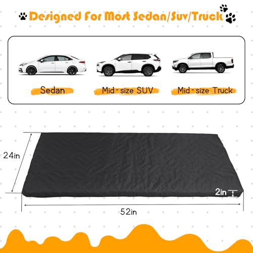Dog Bed Mat, 52x24x2 Inch Waterproof Dog Car Bed, Travel Pet Mat for Sedan Mid-Size SUV Truck, Orthopedic Foam Dog Sleeping Pad, Non Slip Washable Dog Crate Pad for Trunk Indoor Outdoor