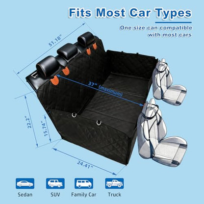 2-in-1 Dog Car Seat Cover – Hard Bottom for No Sagging, 40% More Space, Waterproof, Non-Slip & Odorless, Converts from Hammock to Flat Platform, for Large Dogs, Fits Cars Trucks SUVs