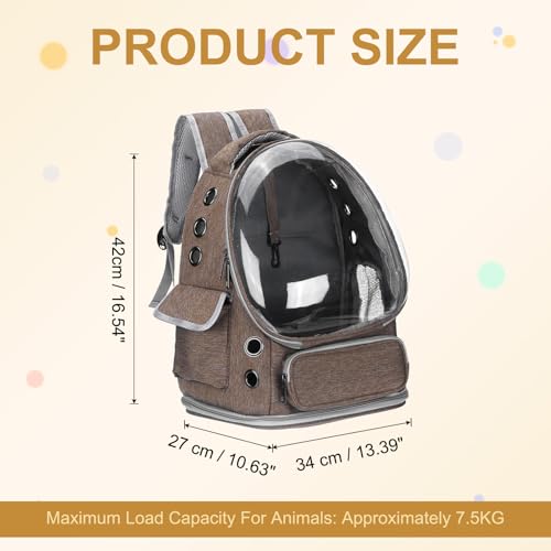 Pet Backpack Carrier, Portable and Ventilated, Oxford Cloth, Dog Cat Travel Bag with Transparent Cover 13.39", (Khaki, 1 Pcs), Intended for Hiking/Camping/Traveling - color: Khaki