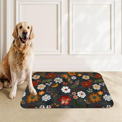Flower Berries Dog Food Mat Absorbent Bowl Mats No Stains Quick Dry Waterproof Pet Cat Placemats for Food and Water, 30x45cm - color: Flower Berries