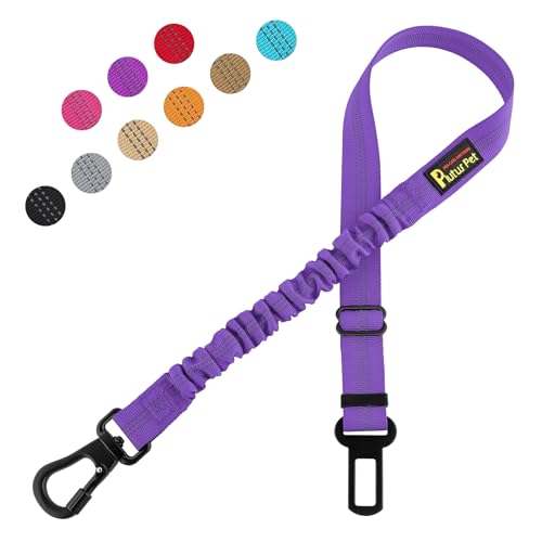 Plutus Pet Dog Seat Belt for Car, Adjustable Dog Car Harness with Carabiner Clip, Reflective Safety Dog Seatbelt Leash with Elastic Bungee, Purple - color: Purple