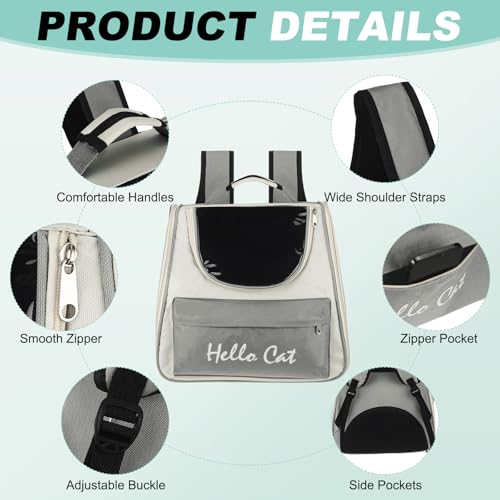 Cat Backpack Carrier, Large Space & Breathable, Ventilated Mesh Design Pet Backpack for Cats or Small Dogs, Intended for Hiking/Camping/Traveling (Gray, 14.6"x9.8"x13.4") - color: Gray