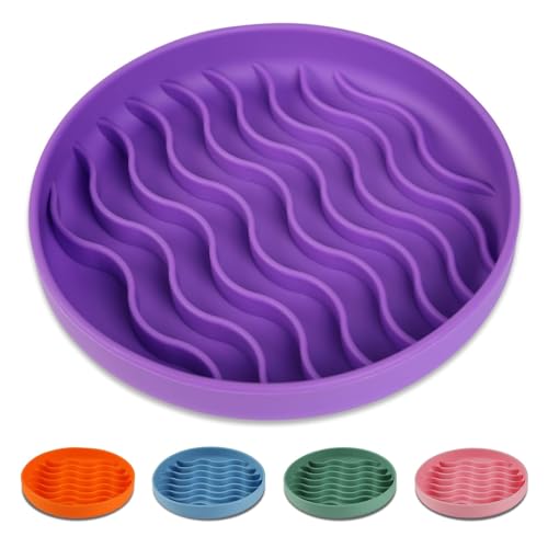 Slow Feeder Dog Bowls, Silicone Food Bowl Anti-Gulping, Pets Puppy Slow Feeder with Suction Cups, Dishwasher Microwave Safe for All Small Medium Dogs, Wave Design Purple - color: purple