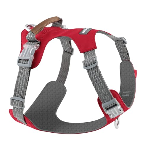 No Pull Dog Harness – Adjustable Reflective Nylon Vest for Small Medium Large Dogs, Escape Proof Training Harness with Leather Control Handle, Lightweight Aluminum Hardware (Red, L) - color: Red, size: L