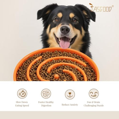 JASGOOD Slow Feeder Dog Bowl - Anti-Gulping, Prevents Bloat & Choking, Healthy Design for Large & Medium Dogs - color: Q-orange