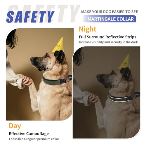 Martingale No Pull Dog Collar for Large Medium Dogs Training Walking, Heavy Duty Nylon Reflective Adjustable Anti Pull Slip Collar with Buckle S Army Green - color: Army Green, size: S (11"-15" Neck, 1.5" Wide)