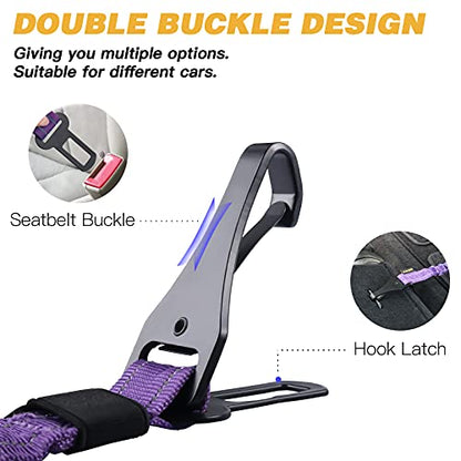 AUBELL Dog Seat Belt for Car,2 Pack Set 3-in-1 Adjustable Reflective Bungee Heavy Duty Dog Car Harness Tether with Clip Hook Latch & Buckle,Swivel Zinc Alloy Carabiner,Black+Purple - color: Set Black+Purple