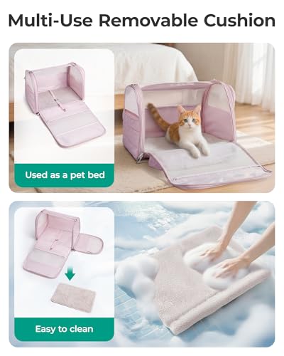 BAGSMART Cat Carrier: Soft-Sided Pet Carrier for Small Medium Cats Dogs Puppy Quilted Collapsible Puffy Travel Bag Up to 25 Lbs Pink - color: Baby Pink, size: 19.3"L x 13.0"W x 13.0"H