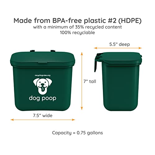 Small Hanging Wastebasket for Dog Poop in Green (Holds 7-14 Bags) - size: Qty 1 Dog Poop Green