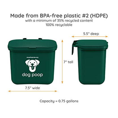 Small Hanging Wastebasket for Dog Poop in Green (Holds 7-14 Bags) - size: Qty 1 Dog Poop Green
