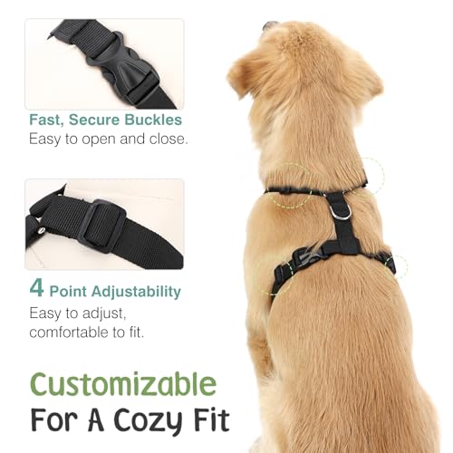 VavoPaw Dog Seat Belt, Safety Vest Dog Car Harness with Adjustable Buckle Dog Seat Belt for Vehicle Nylon Pet Safety Seat Belts Heavy Duty(L, Black Daisy) - color: Black Daisy, size: L (Chest: 22-32.3", Neck: 16.9-26")