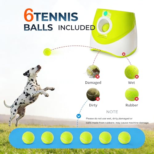 OYE Dog Ball Launcher, Automatic Balls Thrower with 6 Balls for Dog, 2 Tennis Balls Throwing Machine with 10-30 ft Throw Distance, Interactive Pet Toys for Small and Medium Dogs (Green)