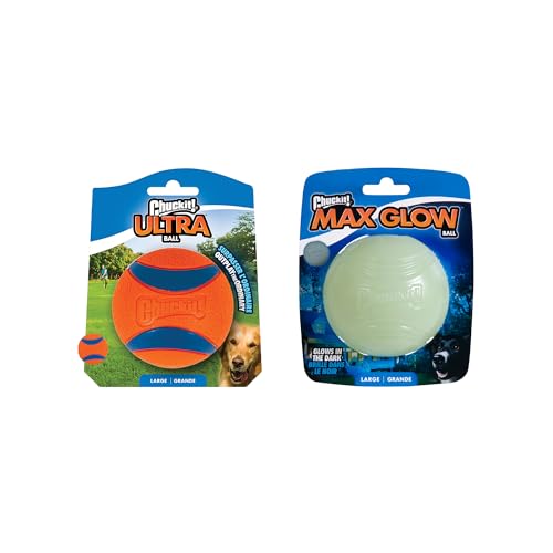 Chuckit! Ultra Ball Dog Toys - Size Large - for Dogs 60-100 lbs - Made from Durable Rubber - Super Bouncy - Day & Night Bundle - Floats in Water - 3-inch Diameter - Pack of 2 - size: Large