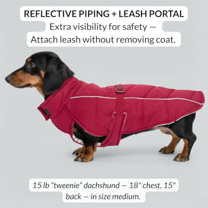 DJANGO Insulated Winter Dog Coat – Warm, Water-Repellent Puffer Jacket for Small Dogs, Dachshunds & Puppies – Adjustable, Reflective Cold-Weather Dog Coat with Harness Hole – Firelight Red, Small - color: Firelight Red, size: Small