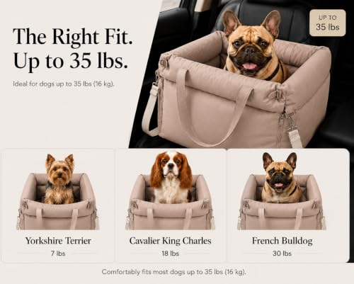 Dog Booster Car Seat for Small Dogs, Stable Non-Slip Design Up to 35 lbs, Water-Resistant PU Travel Carrier with Headrest Straps, Built-in Tether & Storage — Gray