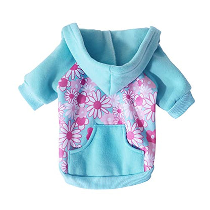 Blue Puppy Dog Hoodies for Small Medium Dogs, Christmas Hooded Sweatshirt with Pocket Pet Cat Hoody Clothes Sweaters Fleece Coat Dog Costume Winter - color: Blue flowers, size: Medium