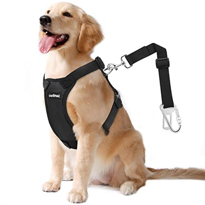 VavoPaw Dog Seat Belt, Safety Vest Dog Car Harness with Adjustable Buckle Dogs Seat-Belt for Vehicle Nylon Pet Safety Seats Belts Heavy Duty(XXL, Black) - color: Black, size: XXL (Chest: 30.7-51.2", Neck: 16.1-26.4")