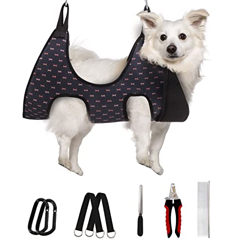 Supet Dog Grooming Hammock Harness for Dogs Cats, Relaxation Pet Nail Clipper Hammock, Restraint Dog & Medium Animal Leashes Sling for Groomingk for Nail Trimming (Black Currant, M) - color: Blackcurrant, size: M（ Max 48 Lb：Leg space: 6.3"-13.5"）