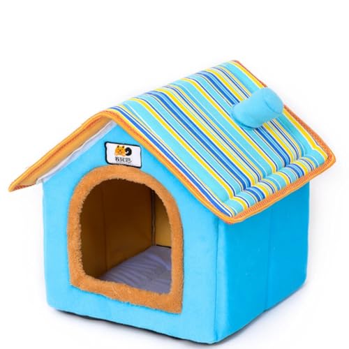 Dog House Cute Indoor Puppy Cave Cat Nest with Removable and Washable Cushion Plush Kennel Pet Bed - color: Blue, size: M