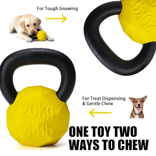 MECOOL Indestructible Dog Toy for Aggressive Chewers - Heavy Duty Chew Ring with Durable Nylon and Treat Dispenser Rubber Base, Interactive Food Puzzle Dog Chew Toy,Large Yellow - size: L Yellow
