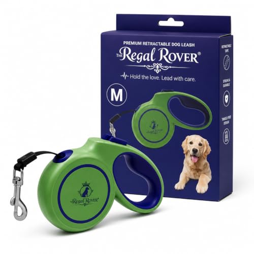 Retractable Dog Leash 16 FT (5M) – Heavy Duty Tangle-Free Dog Leash with One-Touch Brake & Lock, Reflective Nylon Tape, Ergonomic Non-Slip Handle for Small, Medium & Large Dogs up to 50 KG