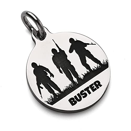 Deep Engraved Dog ID Tag Stainless Steel Personalized Customized Unique Pet ID Card Wolf Round (Soldiers S) - size: Soldiers S
