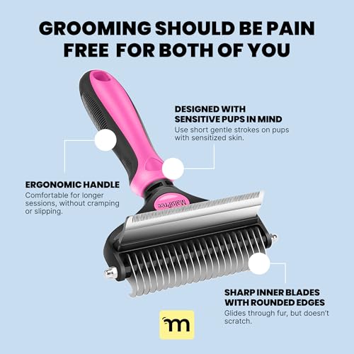 MalsiPree Dog Brush - Pink, 2-in-1 Undercoat & Dematting Rake | 2-in-1 undercoat rake & dematting brush - deshedding tool - Use for medium to large double-coated dogs & cats - color: Pink