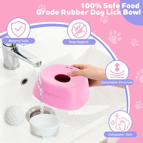 Yipetor Slow Feeder Dog Bowls for Liquid Treat, 【Enrichment Ball-Roll】 Bone Broth Dog Lick Bowl, 3/4 Cup Yogurt Pup Lick Toy for Large Medium Small Breeds Dietary Supplement/Post-op Nutrition (Pink) - color: pink