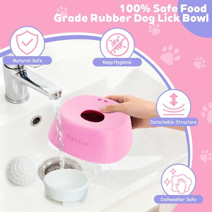 Yipetor Slow Feeder Dog Bowls for Liquid Treat, 【Enrichment Ball-Roll】 Bone Broth Dog Lick Bowl, 3/4 Cup Yogurt Pup Lick Toy for Large Medium Small Breeds Dietary Supplement/Post-op Nutrition (Pink) - color: pink