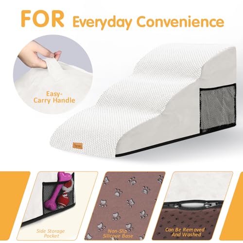 Topmart High Density Extended Foam Dog Ramp&Steps 3 Tiers,15.7" High | Non-Slip Dog Stairs with Removable Cover,Soft Foam Pet Ladder,Best for Injured,Older Cats,Pets with Joint Pain - color: White, size: 33.1*15.7*15.7
