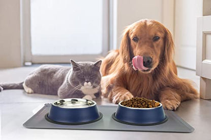 Stainless Steel Dog Bowls, Food and Water Non Slip Anti Skid Stackable Pet Puppy Dishes for Small, Medium and Large Dogs (2 Pack) - color: Navy, size: 2¼ Cup/18 oz