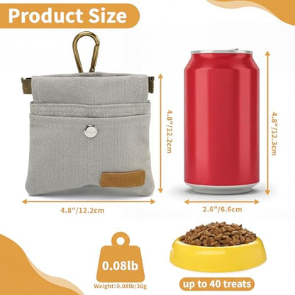Dog Treat Pouch, Hand Free Dog Training Treat Bag with Carabiner & Magnetic Buckle, Auto Closing Dog Walking Bag for Puppy Travel or Outdoor Use, Pet Feed Snack Reward Pocket, Grey - color: Grey