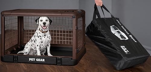 Pet Gear The Other Door 4 Door Steel Crate for Dogs/Cats, 42", Coffee Bean | Garage-Style Door, Includes Plush Bed & Travel Bag, No Tools Required - color: Coffee Bean, size: 42.0"L x 28.0"W x 28.0"H