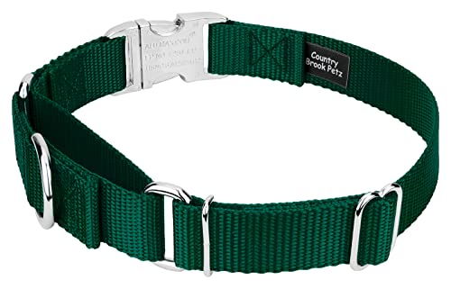 Country Brook Petz - Martingale Dog Collar - Heavy Duty Nylon Adjustable Martingale Dog Collar with Premium Buckle for Small Medium Large Breeds (5/8 Inch, Extra Small, Green) - color: Green, size: Extra Small (Pack of 1)