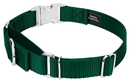 Country Brook Petz - Martingale Dog Collar - Heavy Duty Nylon Adjustable Martingale Dog Collar with Premium Buckle for Small Medium Large Breeds (5/8 Inch, Extra Small, Green) - color: Green, size: Extra Small (Pack of 1)